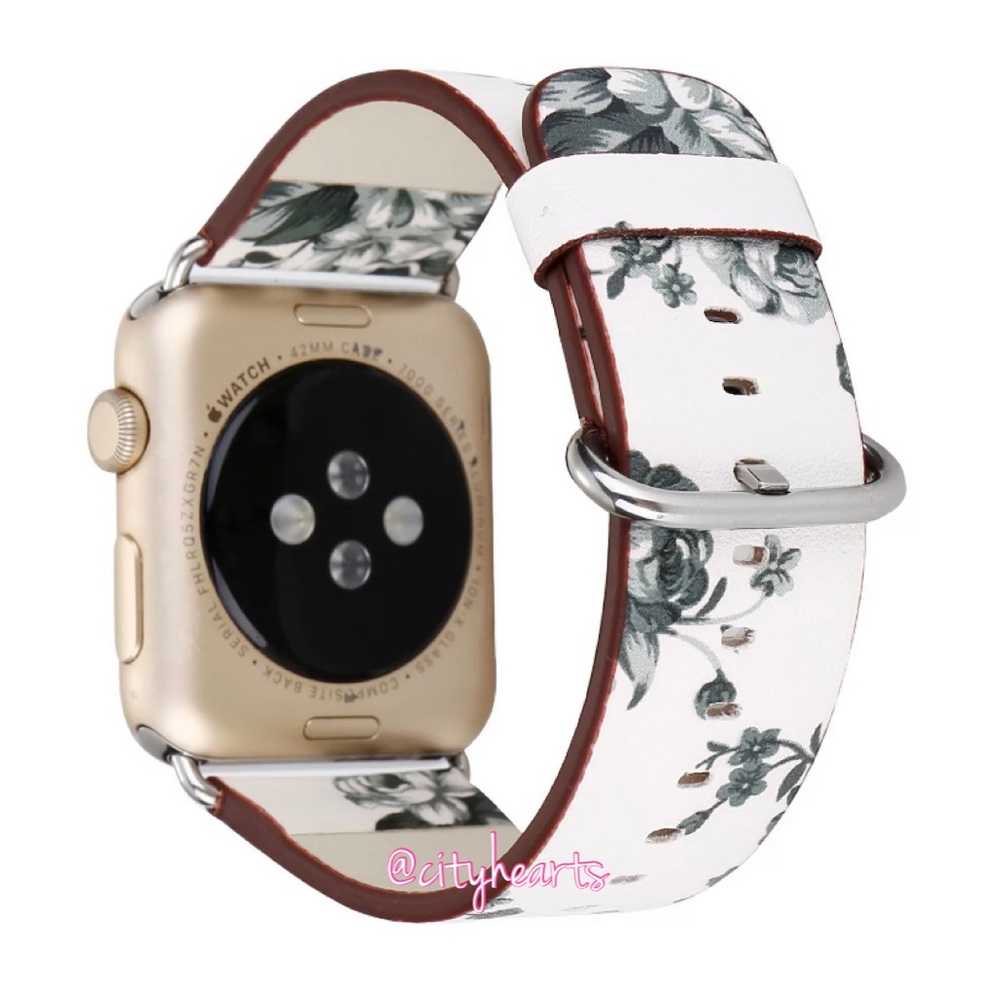 NEW White Floral Vegan Leather Apple Watch Band